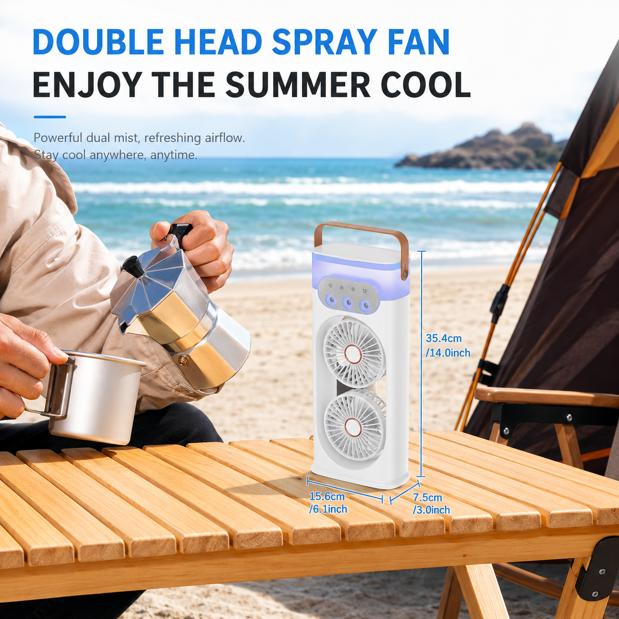 iBlockCube Dual-Head Mist Fan – High-Power Air Circulation & Humidifying Cooling Fan for Home, Office & Outdoor Use