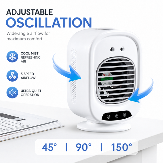 iBlockCube Oscillating Mist Air Cooler – Desktop Cooling Fan with Humidifier & Aroma Diffuser