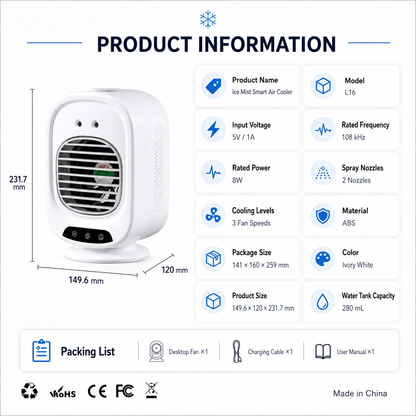 iBlockCube Oscillating Mist Air Cooler – Desktop Cooling Fan with Humidifier & Aroma Diffuser