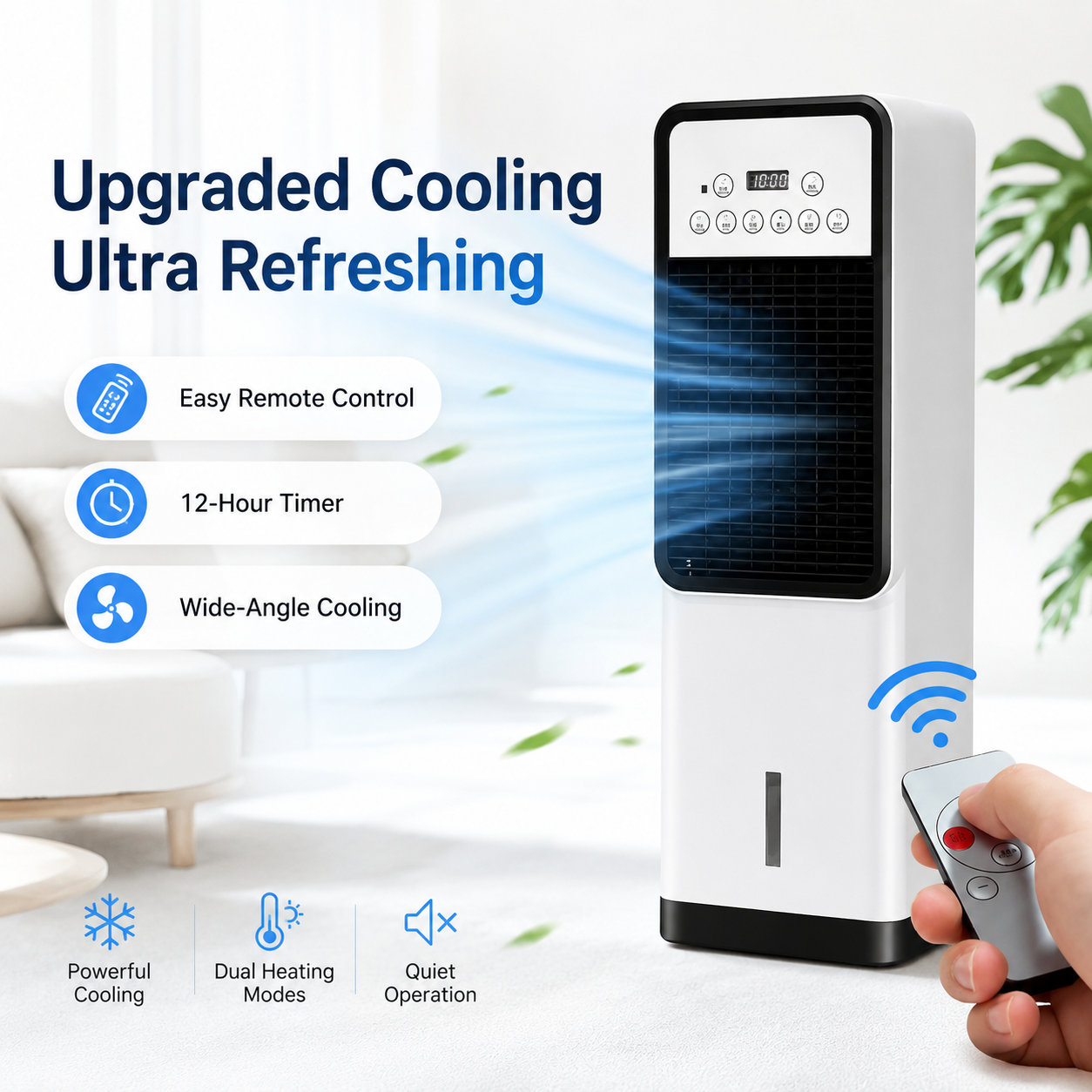 iBlockCube Hot & Cold Tower Fan – 2-in-1 Cooling & Heating Fan with Remote Control