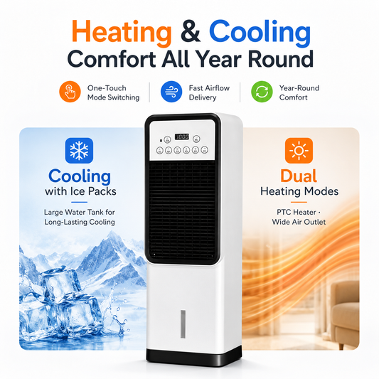 iBlockCube Hot & Cold Tower Fan – 2-in-1 Cooling & Heating Fan with Remote Control