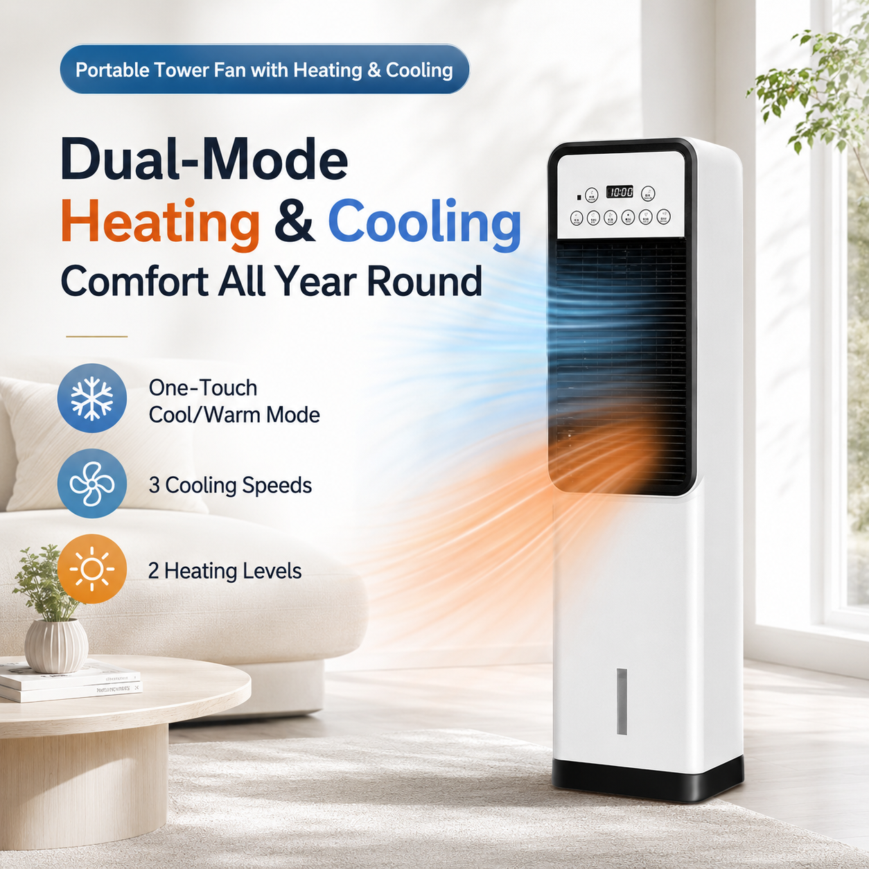 iBlockCube Hot & Cold Tower Fan – 2-in-1 Cooling & Heating Fan with Remote Control