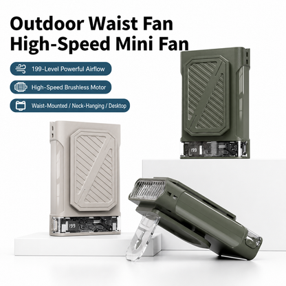 iBlockCube 199-Speed Waist Clip Fan – Portable USB Rechargeable Personal Cooling Fan with Digital Display