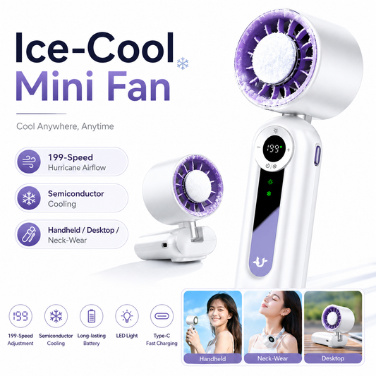 iBlockCube Foldable Semiconductor Cooling Fan – Portable Handheld & Neck Fan with Ice-Cooling Technology