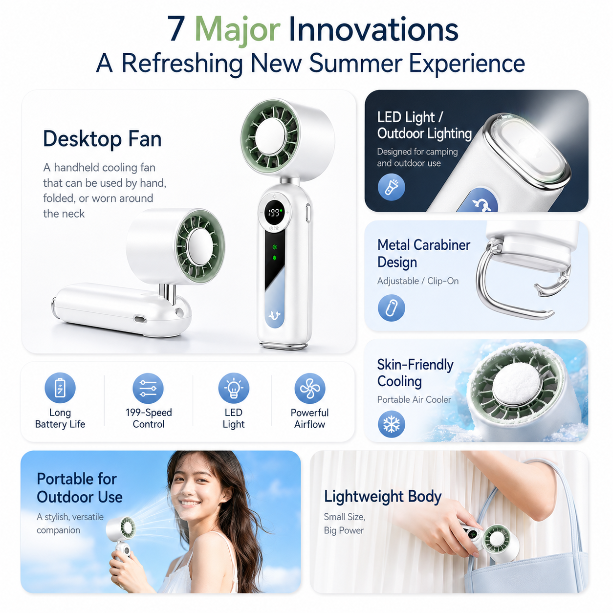 iBlockCube Foldable Semiconductor Cooling Fan – Portable Handheld & Neck Fan with Ice-Cooling Technology
