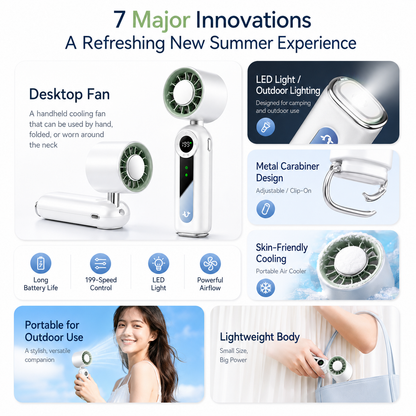 iBlockCube Foldable Semiconductor Cooling Fan – Portable Handheld & Neck Fan with Ice-Cooling Technology