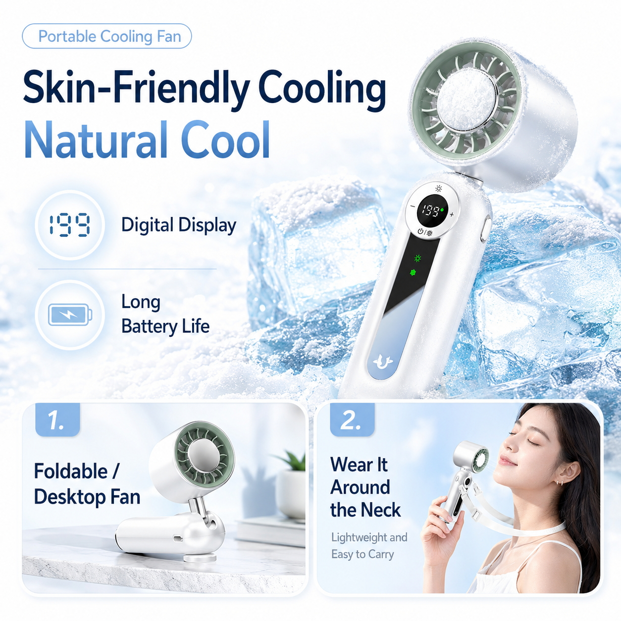 iBlockCube Foldable Semiconductor Cooling Fan – Portable Handheld & Neck Fan with Ice-Cooling Technology