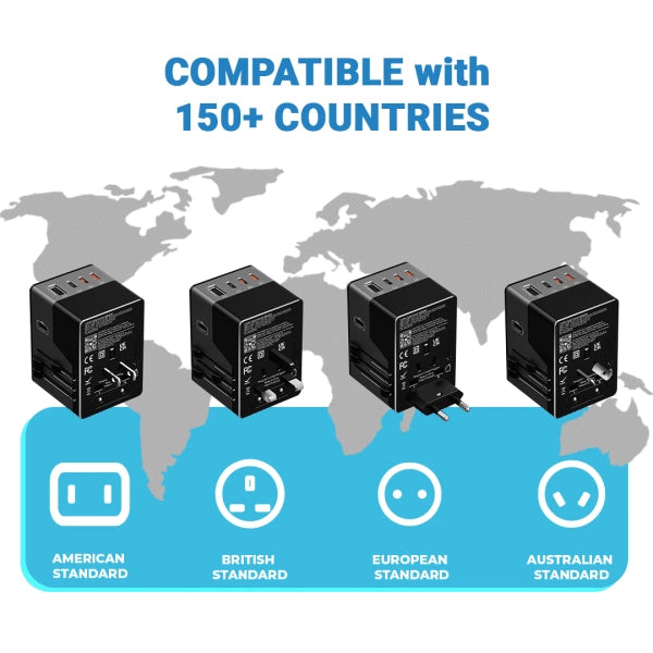 iBlockCube Swift Universal Travel Adapter 120W PD Fast Charger 4 USB-C,1 USB-A, International Wall Charger AC Plug Adaptor All in One Worldwide Power Charger Compatible with Laptops(Grey)