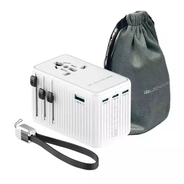 iBlockCube SWIFT PRO: The Powerful 140W 4th Gen GaN Travel Adapter PD Fast Charger 3 USB-C,1 USB-A, International Wall Charger AC Plug All in One Worldwide Power Charger（White）