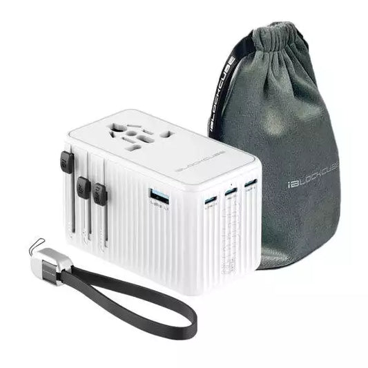 iBlockCube SWIFT PRO: The Powerful 140W 4th Gen GaN Travel Adapter PD Fast Charger 3 USB-C,1 USB-A, International Wall Charger AC Plug All in One Worldwide Power Charger（White）