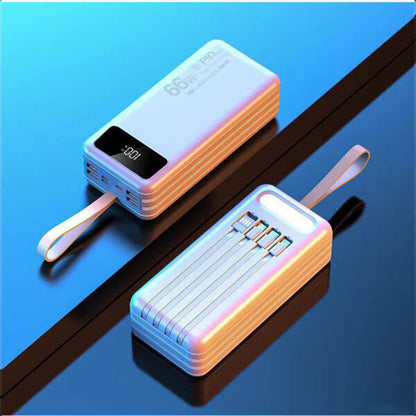 iBlockCube 100000mAh Power Bank with Built-in Cable – 66W Super Fast Charging, High-Capacity Portable Charger for Outdoor Use