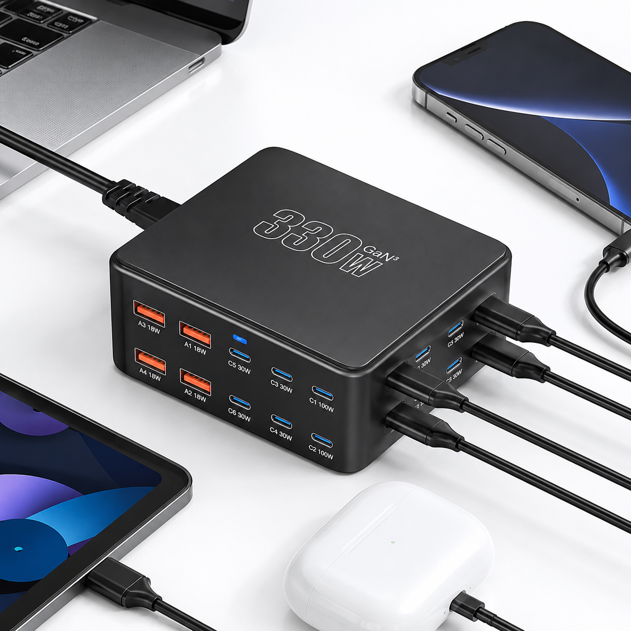 iBlockCube 330W GaN Multi-Port Fast Charger – Ultra Power Desktop Charging Station