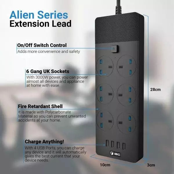 T12 Alien Series UK Power Strip With USB