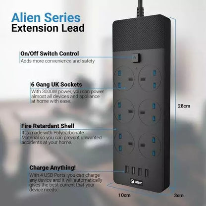 T12 Alien Series UK Power Strip With USB