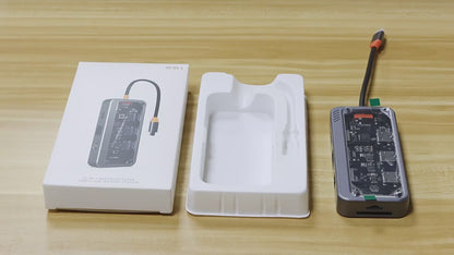 iBlockCube 100W fast charging -Transparent Type-C docking station, USB hub, network port USB extender, multi-functional notebook expansion dock