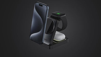 iBlockCube Foldable Magnetic 3-in-1 Wireless Charger with 15W Fast Charging – Charge Your Phone, Watch, and More in Style